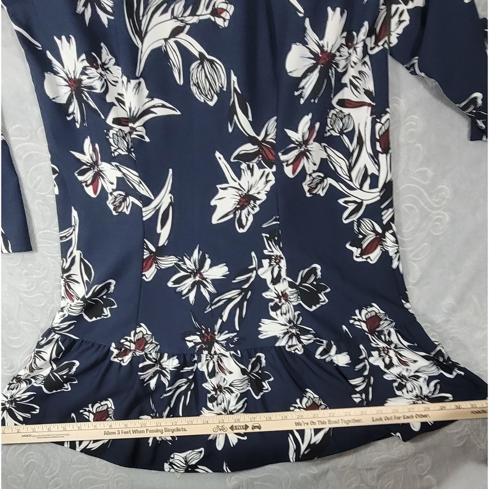 HALOGEN Women Size L Navy Blue Floral Crew Neck Long Sleeve Dress - Picture 8 of 11